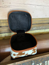 Load image into Gallery viewer, Cognac brown/white stand up toiletry case
