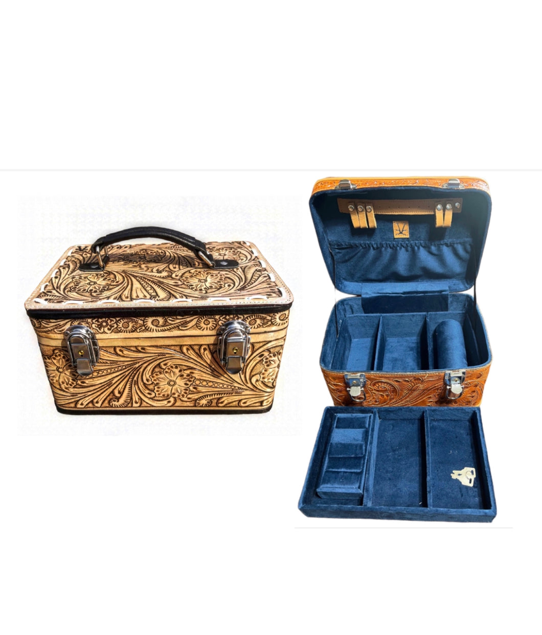 Vintage Style Tooled Leather Train Case
