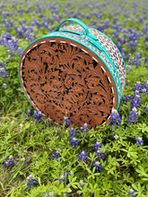 Load image into Gallery viewer, Turquoise Cheetah/rainbow acid wash hide hat box
